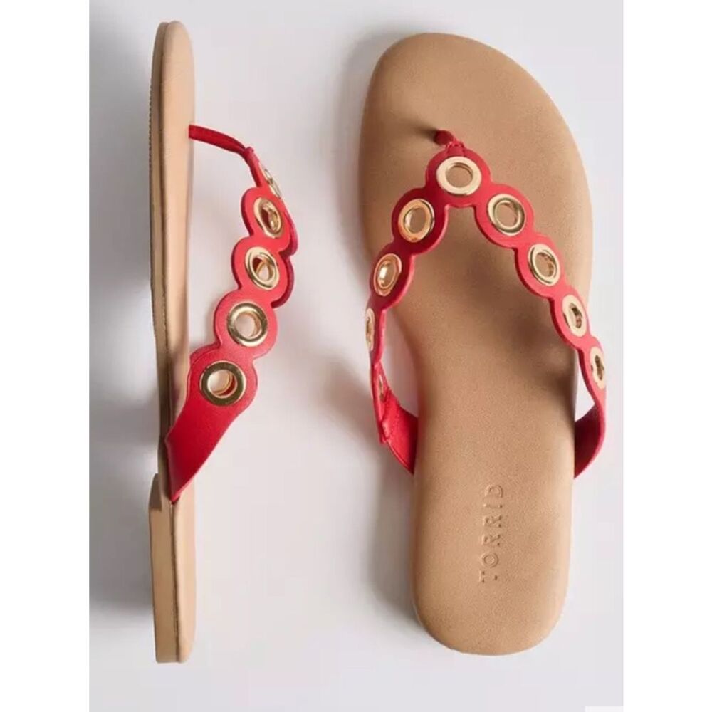 Torrid Red Grommet Thong Sandal 8W New